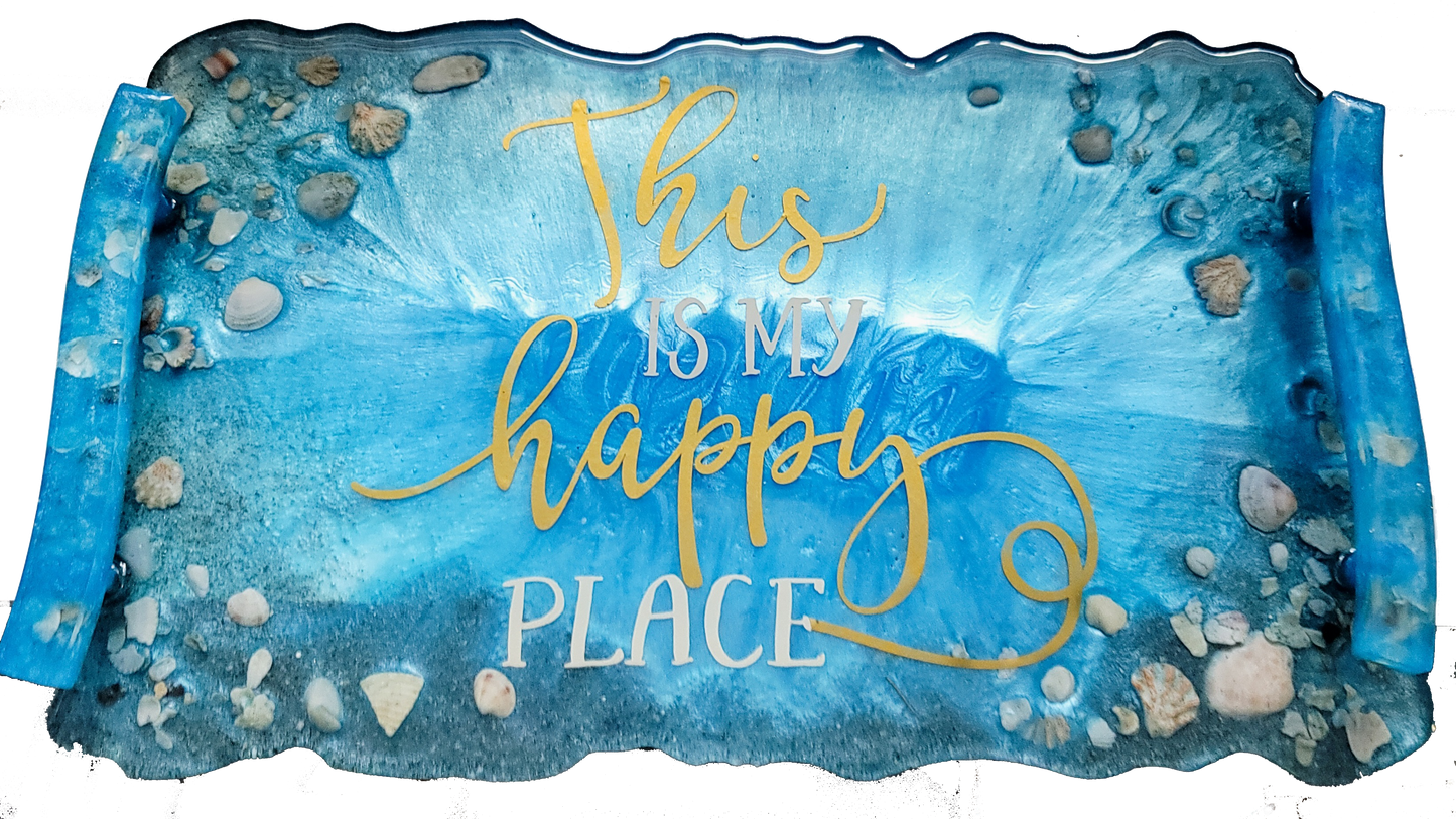 Custom Resin Seashell 'This Is My Happy Place' Tray