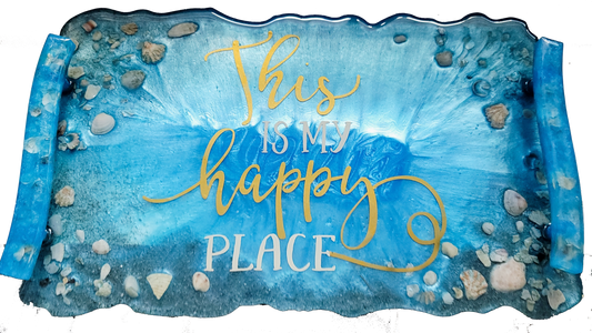 Custom Resin Seashell 'This Is My Happy Place' Tray