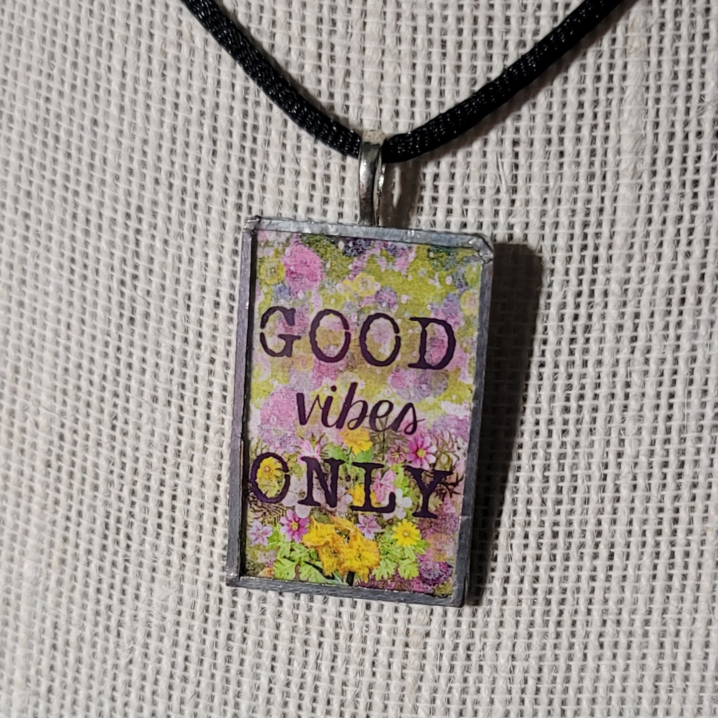 Good Vibes Only Handmade Stained-Glass Pendant