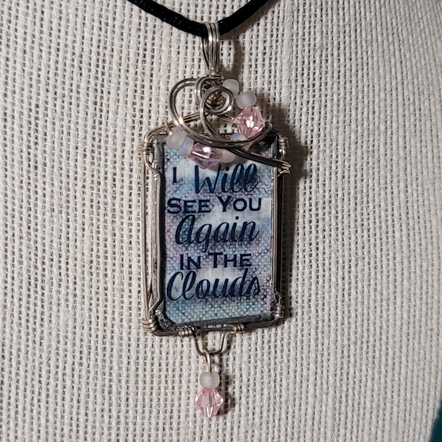 I Will See You Again In The Clouds Wire Wrapped Handmade Stained-Glass Pendant
