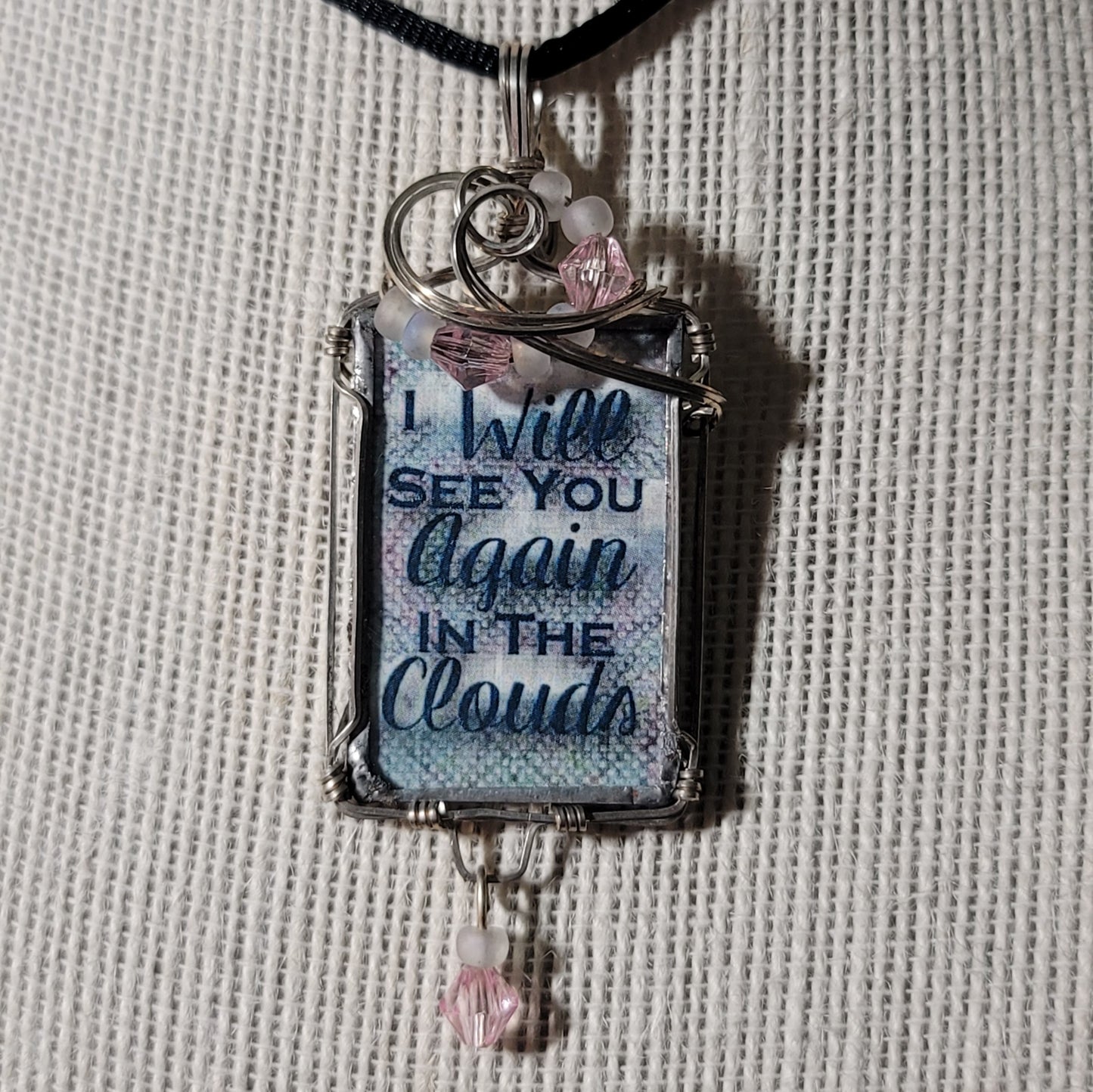 I Will See You Again In The Clouds Wire Wrapped Handmade Stained-Glass Pendant