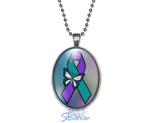 Suicide Awareness Butterfly Ribbon - Oval Pendants