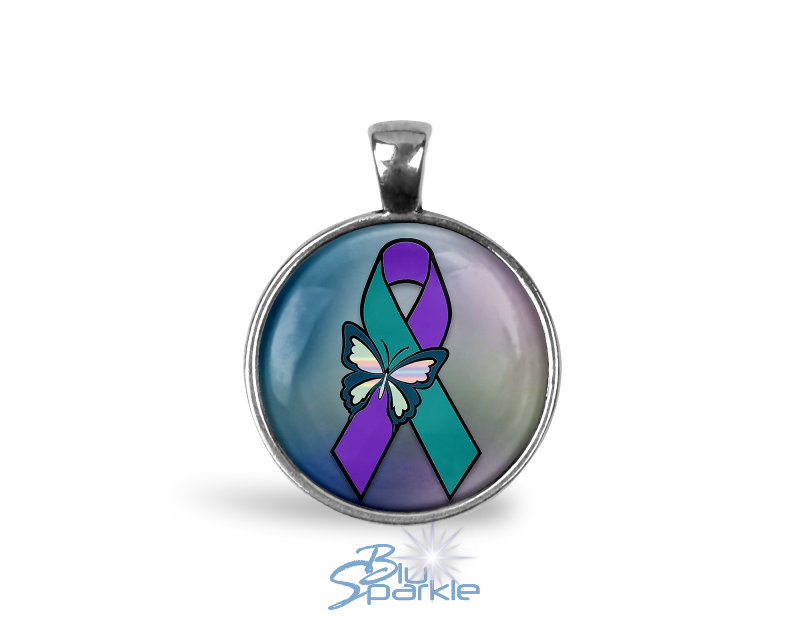 Suicide Awareness Butterfly Ribbon - Round Pendants
