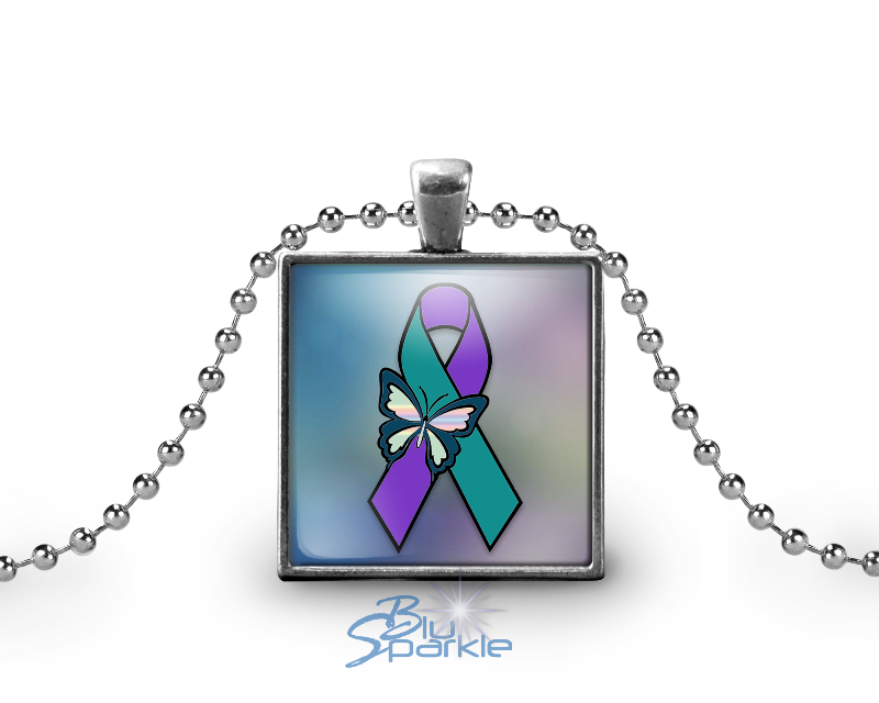Suicide Awareness Butterfly Ribbon - Square Pendants