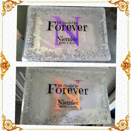 Custom Handmade 'We Decided On Forever' Resin Serving Tray (Niemiec)