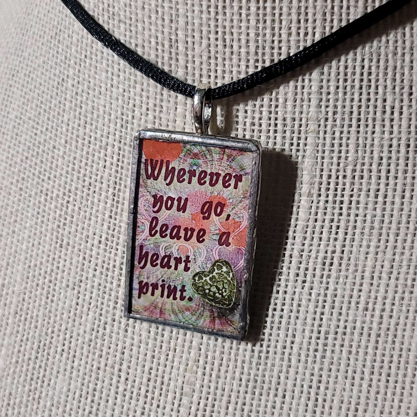 Wherever You Go Leave a Heart Print Handmade Stained-Glass Pendant